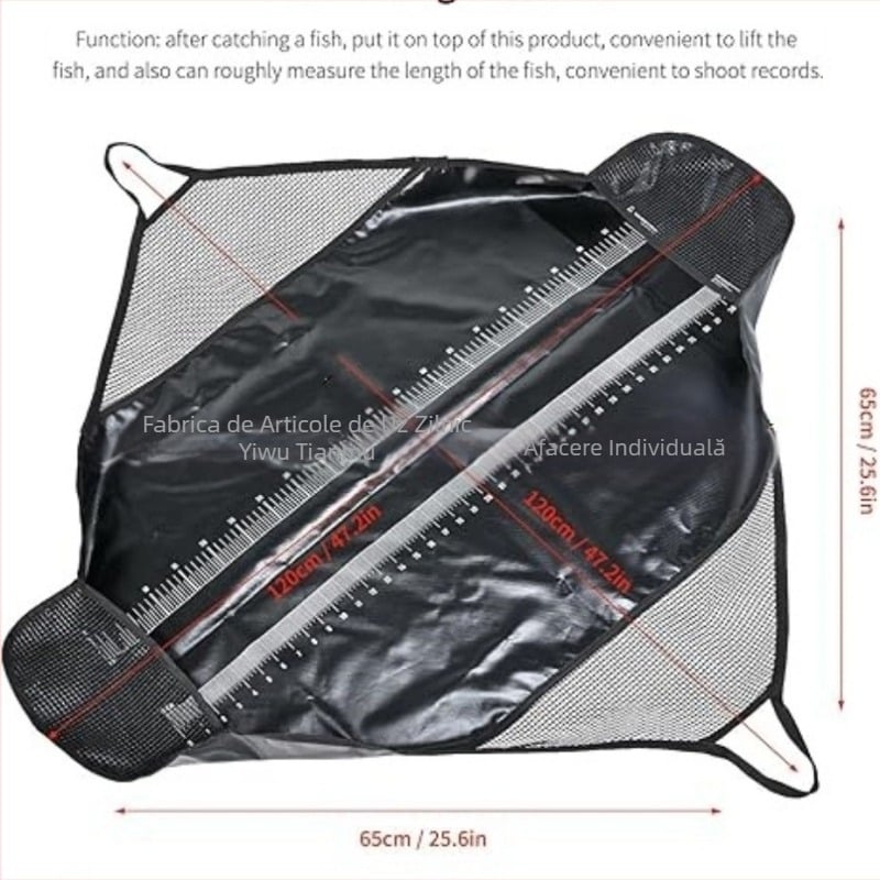 Geantă de pescuit pentru greutatea campionatului de pescuit, geantă pliabilă pentru transportul peștelui cu mâner și riglă din nailon rezistente