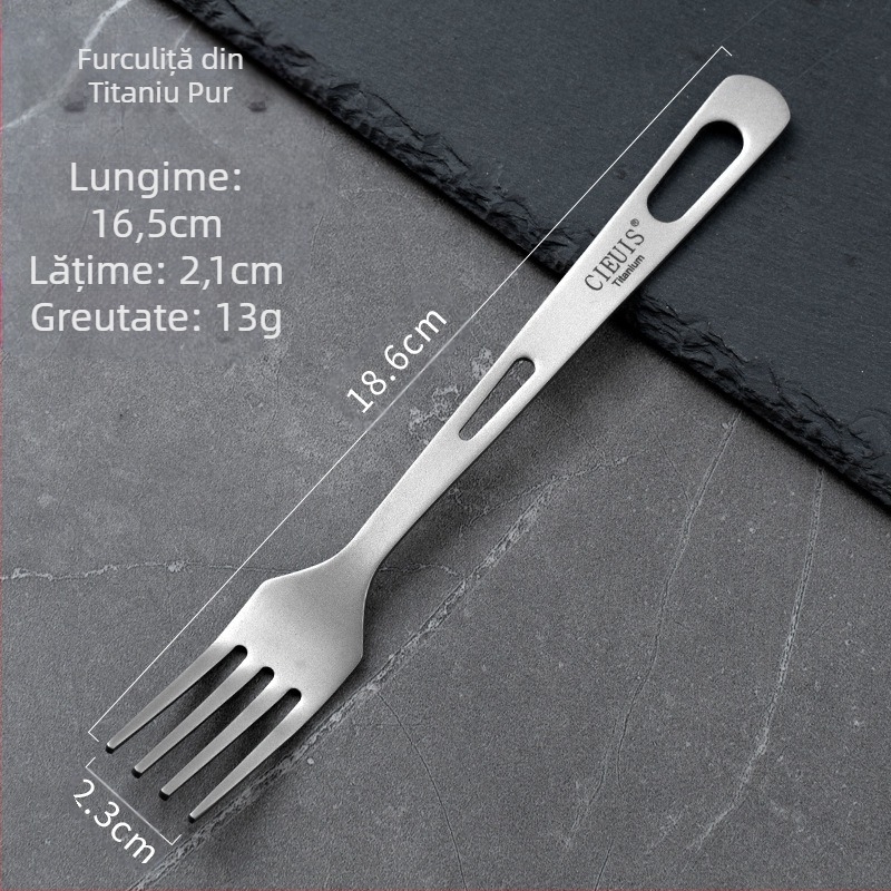 Lingură din titan pur Cieuis pentru exterior, cu două găuri, pentru uz casnic