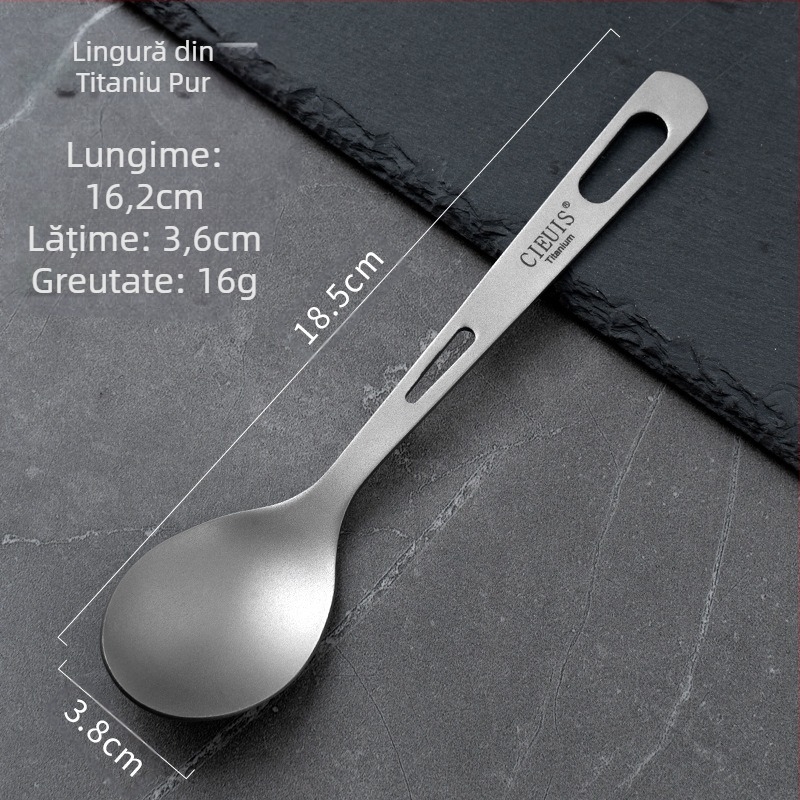 Lingură din titan pur Cieuis pentru exterior, cu două găuri, pentru uz casnic