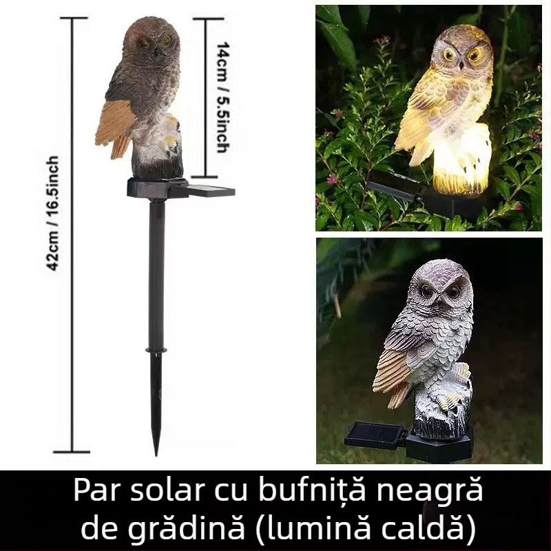 Lampă solară cu bufniță transfrontalieră, lampă de rășină animală, curte, grădină, gazon, lampă decorativă de sol, peisaj, lumină de noapte
