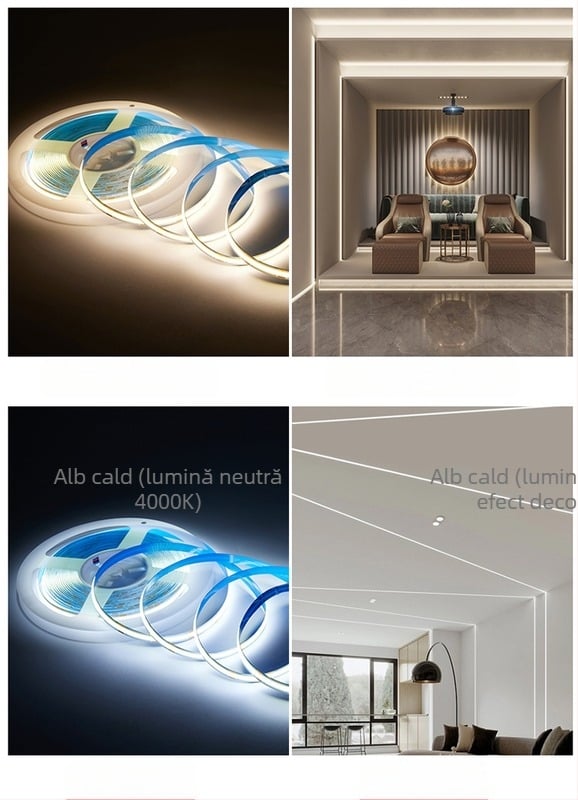 Bandă luminoasă LED populară COB de înaltă luminozitate + set adaptor cu suport adeziv pentru a tăia lumina caldă, lumina neutră, alb rece