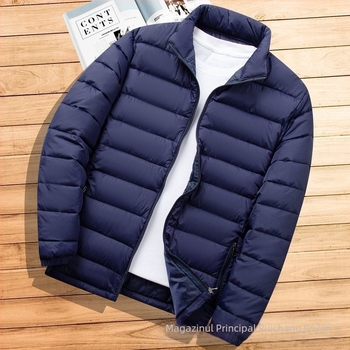 Jachetă ușoară pentru bărbați, cu bumbac, nouă, cu guler scurt, casual, caldă, ușoară, cu bumbac, jachetă de toamnă și de iarnă, cu glugă, subțire, cu bumbac mic