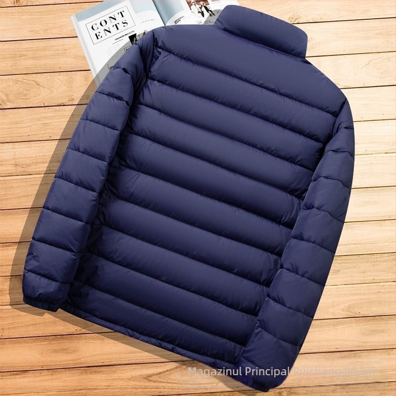 Jachetă ușoară pentru bărbați, cu bumbac, nouă, cu guler scurt, casual, caldă, ușoară, cu bumbac, jachetă de toamnă și de iarnă, cu glugă, subțire, cu bumbac mic