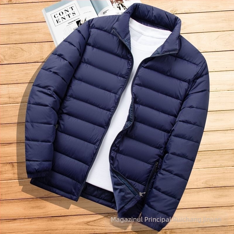 Jachetă ușoară pentru bărbați, cu bumbac, nouă, cu guler scurt, casual, caldă, ușoară, cu bumbac, jachetă de toamnă și de iarnă, cu glugă, subțire, cu bumbac mic