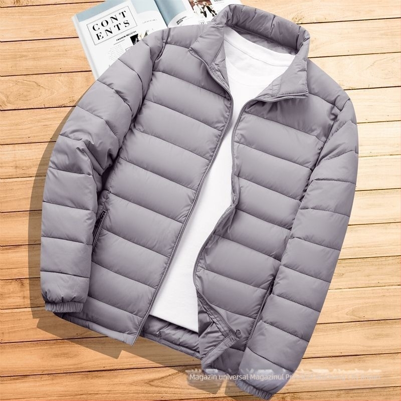 Jachetă ușoară pentru bărbați, cu bumbac, nouă, cu guler scurt, casual, caldă, ușoară, cu bumbac, jachetă de toamnă și de iarnă, cu glugă, subțire, cu bumbac mic
