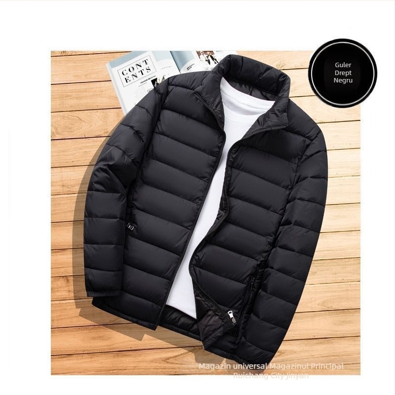Jachetă ușoară pentru bărbați, cu bumbac, nouă, cu guler scurt, casual, caldă, ușoară, cu bumbac, jachetă de toamnă și de iarnă, cu glugă, subțire, cu bumbac mic