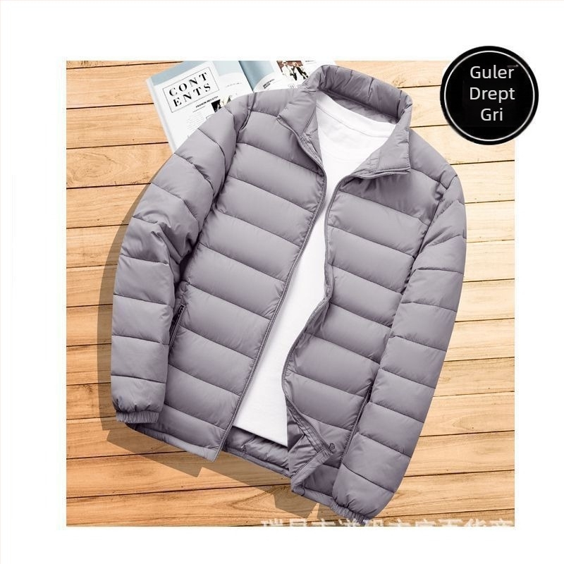 Jachetă ușoară pentru bărbați, cu bumbac, nouă, cu guler scurt, casual, caldă, ușoară, cu bumbac, jachetă de toamnă și de iarnă, cu glugă, subțire, cu bumbac mic
