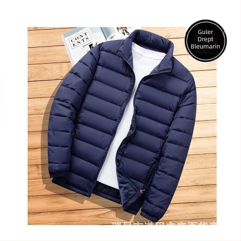 Jachetă ușoară pentru bărbați, cu bumbac, nouă, cu guler scurt, casual, caldă, ușoară, cu bumbac, jachetă de toamnă și de iarnă, cu glugă, subțire, cu bumbac mic