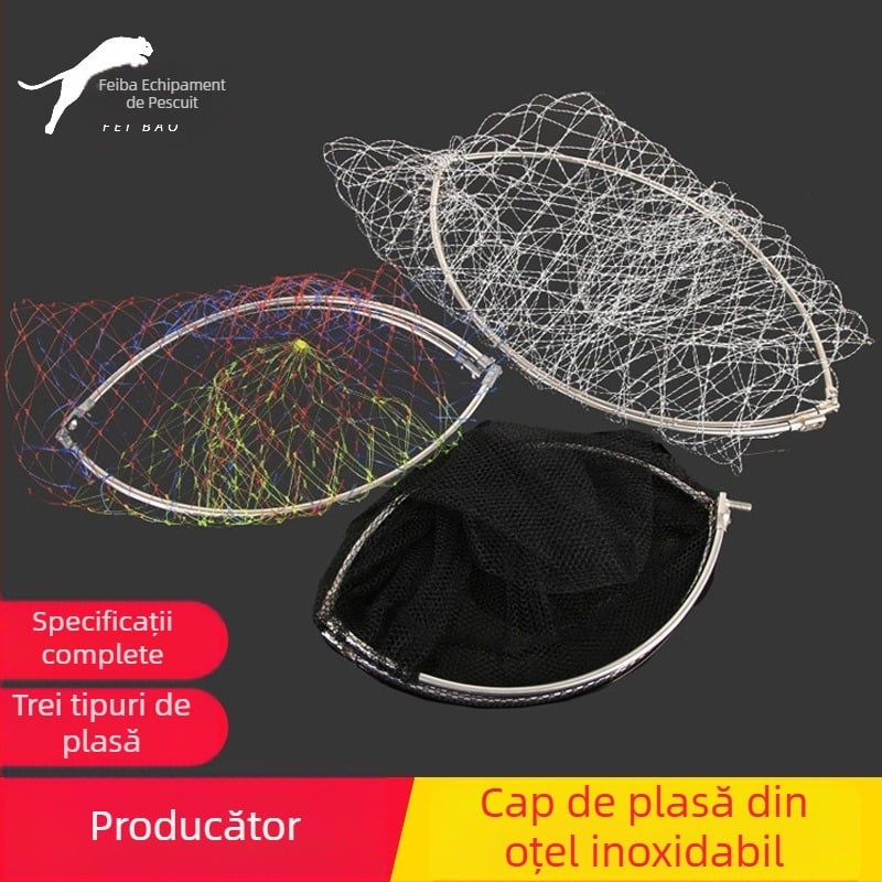 Cap de plasă de pescuit puternic, cu fir de cal, cu inel pliabil, 35 * 40 * 45 * 50, cu buzunar pentru plasă de pescuit