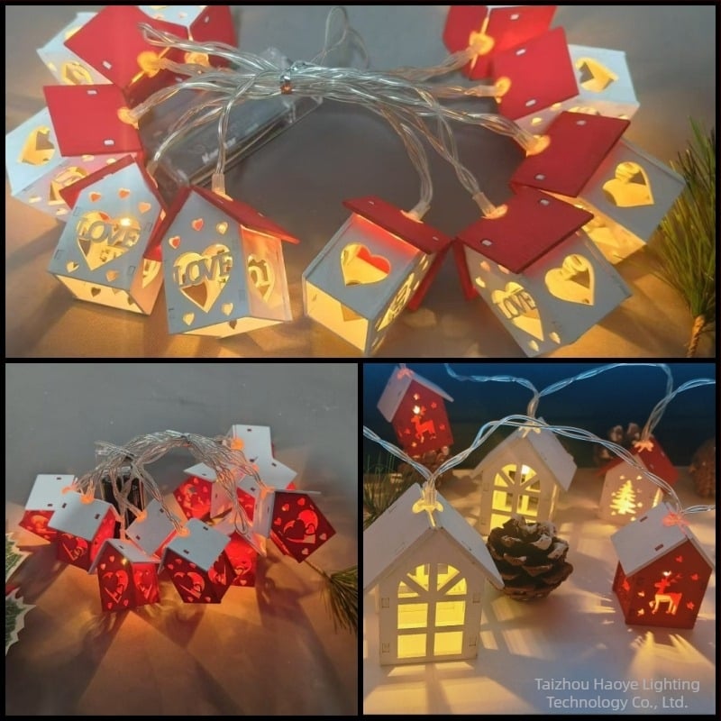 Ziua Îndrăgostiților, Crăciun, sărbătoare, căsuță din lemn, șir de lumini LED, cameră de hotel, dormitor, atmosferă luminoasă, lumini decorative