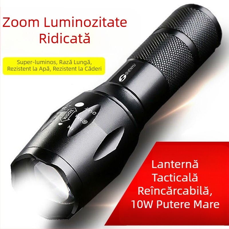 Lanternă puternică reîncărcabilă din aliaj de aluminiu, cinci super luminoase, cu rază lungă de acțiune, mini lanternă portabilă pentru exterior, A100