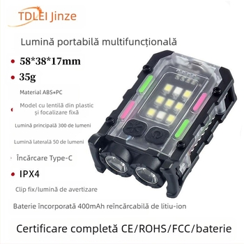 Lanternă cu clip pentru pălărie, lumină de avertizare roșie și albastră, cu sursă dublă de lumină pentru exterior, breloc transfrontalier