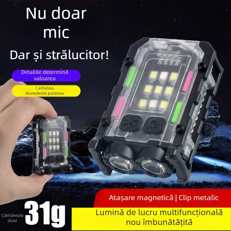 Lanternă cu clip pentru pălărie, lumină de avertizare roșie și albastră, cu sursă dublă de lumină pentru exterior, breloc transfrontalier