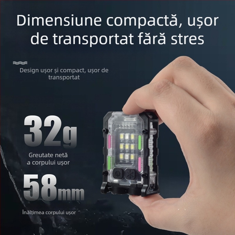 Lanternă cu clip pentru pălărie, lumină de avertizare roșie și albastră, cu sursă dublă de lumină pentru exterior, breloc transfrontalier