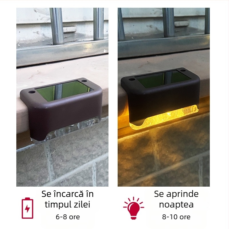 Lampă solară de grădină în aer liber, lampă decorativă pentru grădină, amenajare acasă, impermeabilă, lampă pentru trepte, gard, balustradă, iluminat decorativ