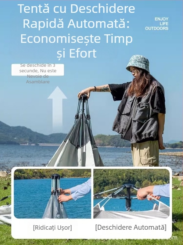 Cort portabil pliabil în aer liber, rezistent la ploaie, îngroșat, echipament de camping, set complet, cort automat pentru picnic în aer liber