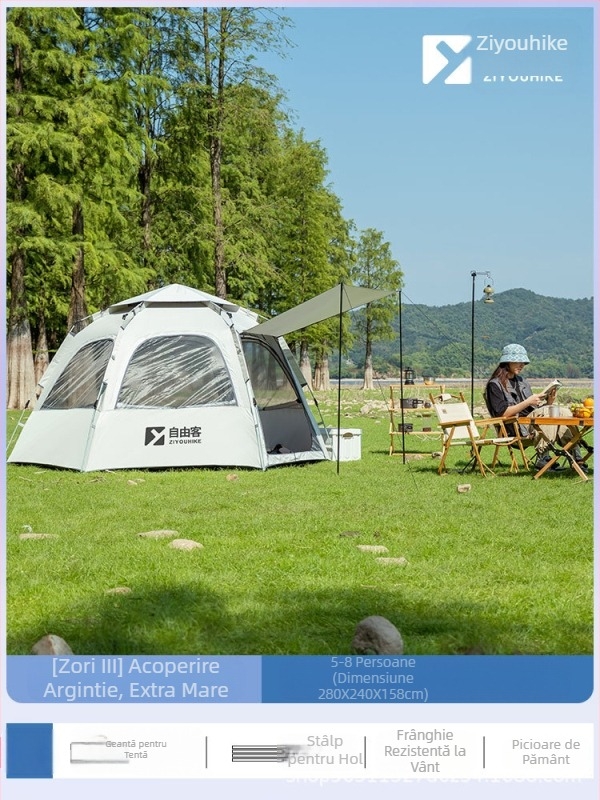 Cort portabil pliabil în aer liber, rezistent la ploaie, îngroșat, echipament de camping, set complet, cort automat pentru picnic în aer liber