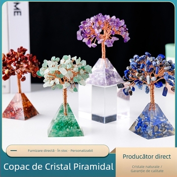 Vânzare fierbinte transfrontalieră Pietriș natural de cristal Arbore de bogăție Lipici Dropping Rășină Piramida Bază Acasă Living Room Decorare Ornamente