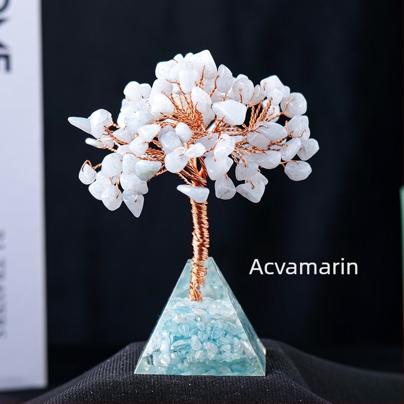 Vânzare fierbinte transfrontalieră Pietriș natural de cristal Arbore de bogăție Lipici Dropping Rășină Piramida Bază Acasă Living Room Decorare Ornamente