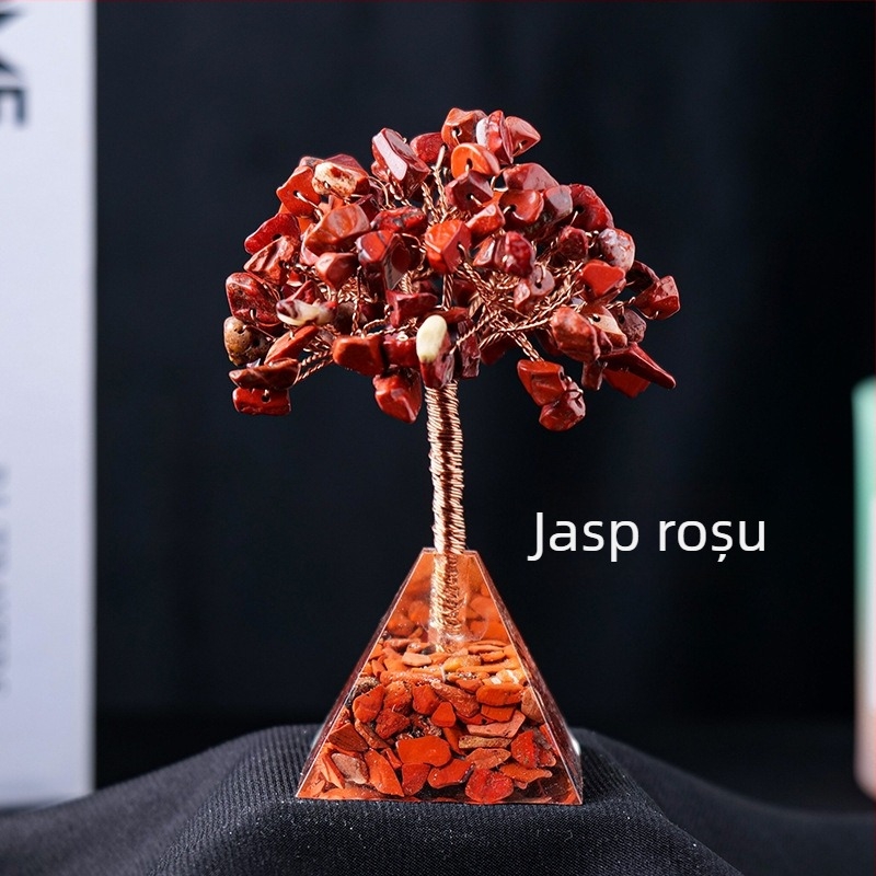 Vânzare fierbinte transfrontalieră Pietriș natural de cristal Arbore de bogăție Lipici Dropping Rășină Piramida Bază Acasă Living Room Decorare Ornamente