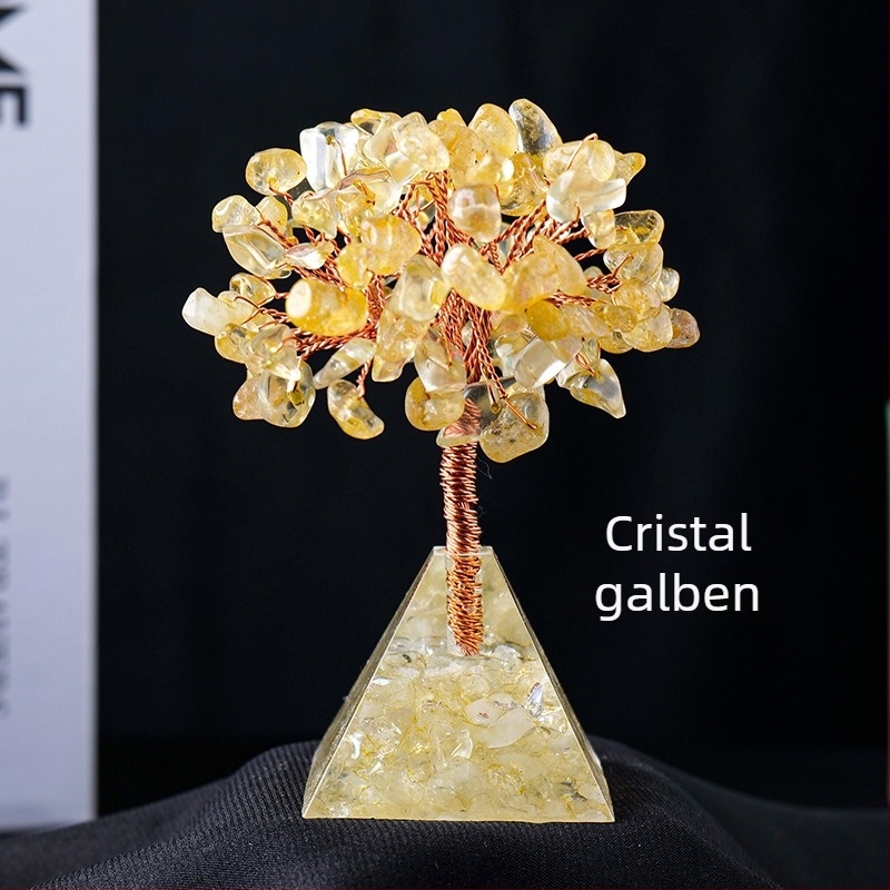 Vânzare fierbinte transfrontalieră Pietriș natural de cristal Arbore de bogăție Lipici Dropping Rășină Piramida Bază Acasă Living Room Decorare Ornamente