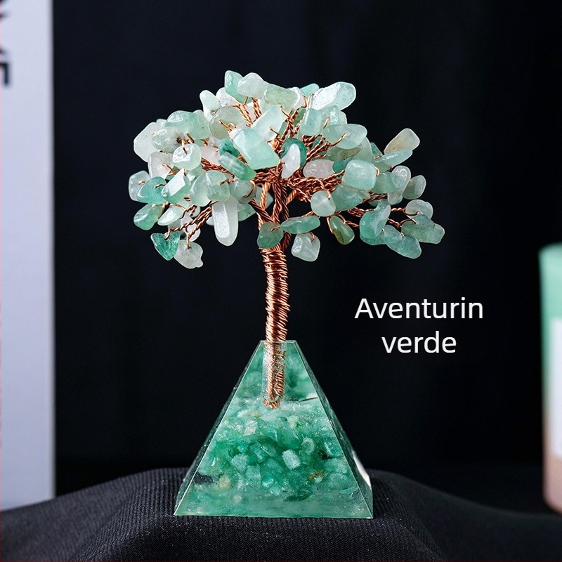 Vânzare fierbinte transfrontalieră Pietriș natural de cristal Arbore de bogăție Lipici Dropping Rășină Piramida Bază Acasă Living Room Decorare Ornamente