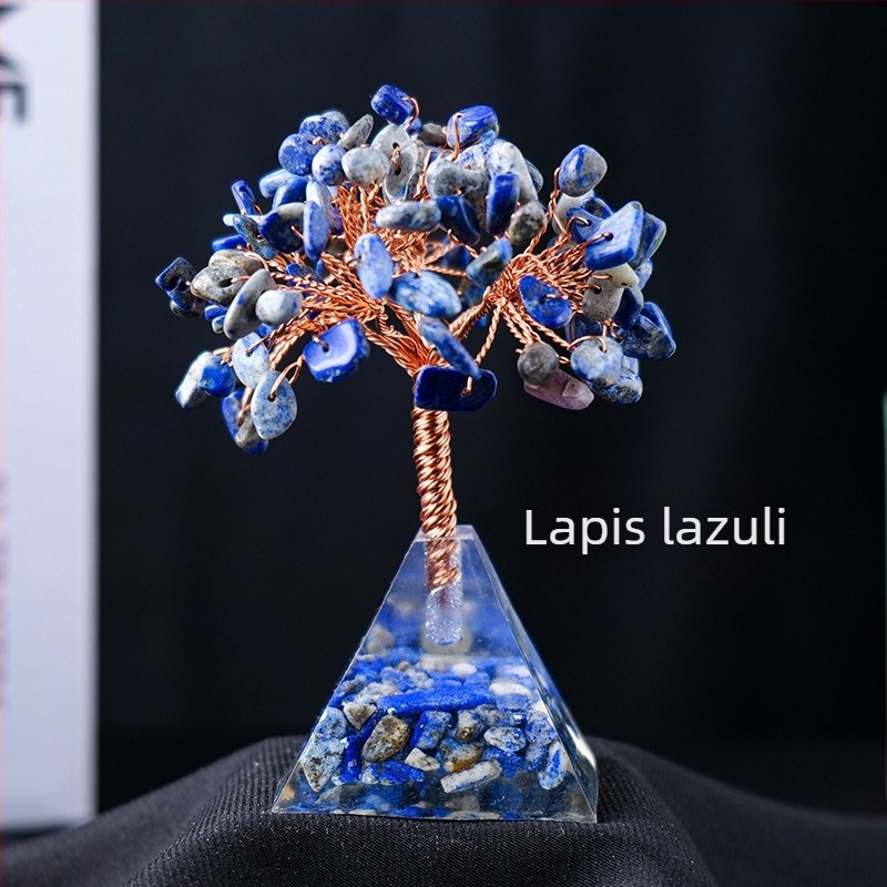 Vânzare fierbinte transfrontalieră Pietriș natural de cristal Arbore de bogăție Lipici Dropping Rășină Piramida Bază Acasă Living Room Decorare Ornamente