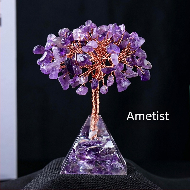 Vânzare fierbinte transfrontalieră Pietriș natural de cristal Arbore de bogăție Lipici Dropping Rășină Piramida Bază Acasă Living Room Decorare Ornamente