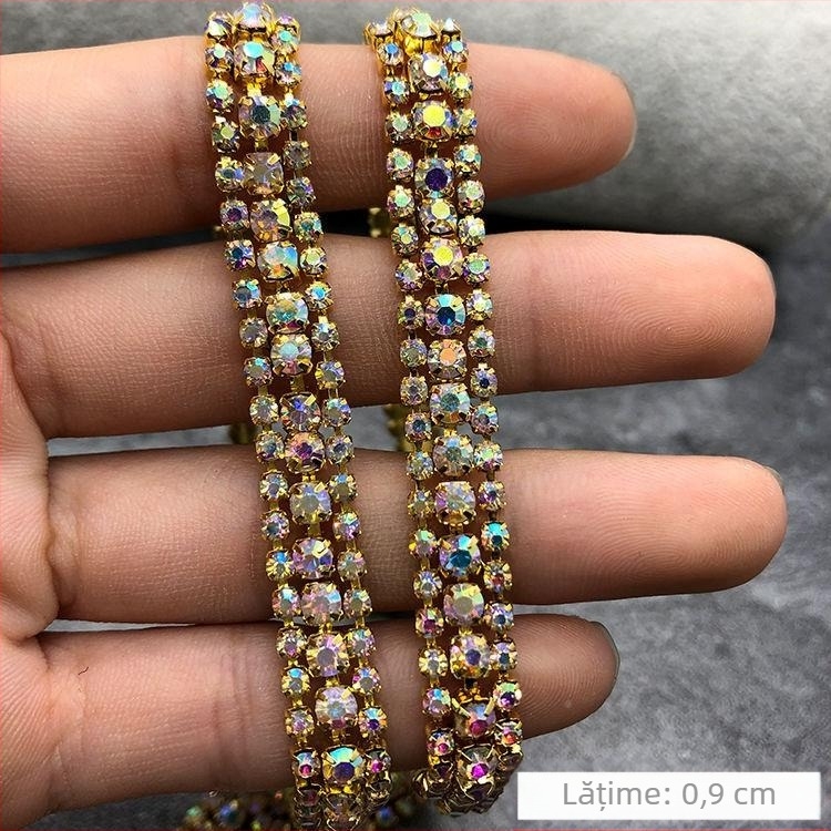 Vânzări directe din fabrică de trei rânduri de lanț de diamant din cupru cu gheare cu stras colorat cu gheare pentru îmbrăcăminte, decorațiuni DIY, accesorii de bijuterii