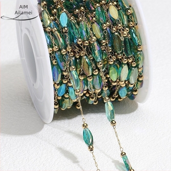 Colier cu mărgele de cristal de 18K, brățară, accesorii bijuterii DIY, verde păun, lanț semifabricat, vânzare transfrontalieră en-gros
