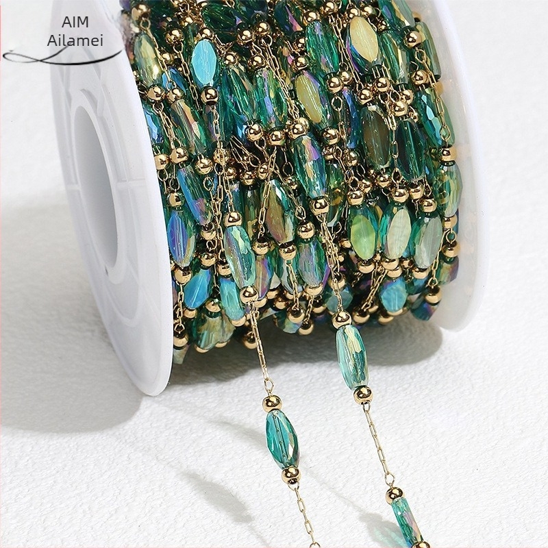 Colier cu mărgele de cristal de 18K, brățară, accesorii bijuterii DIY, verde păun, lanț semifabricat, vânzare transfrontalieră en-gros