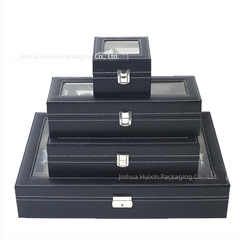 Cutie de ceasuri, en-gros, cutie de bijuterii pentru depozitarea ceasurilor de înaltă calitate, cutie de prezentare a ferestrei transparente pentru ceasuri din piele gata făcută