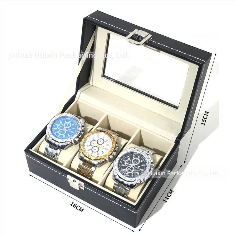Cutie de ceasuri, en-gros, cutie de bijuterii pentru depozitarea ceasurilor de înaltă calitate, cutie de prezentare a ferestrei transparente pentru ceasuri din piele gata făcută