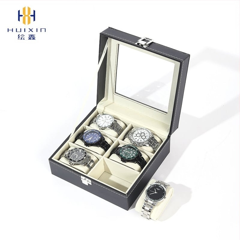 Cutie de ceasuri, en-gros, cutie de bijuterii pentru depozitarea ceasurilor de înaltă calitate, cutie de prezentare a ferestrei transparente pentru ceasuri din piele gata făcută