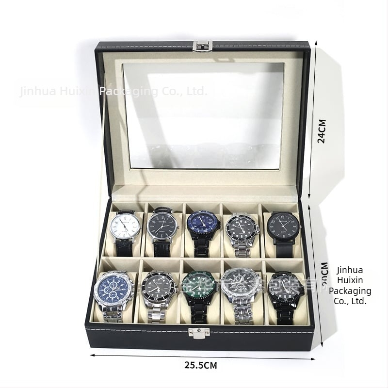 Cutie de ceasuri, en-gros, cutie de bijuterii pentru depozitarea ceasurilor de înaltă calitate, cutie de prezentare a ferestrei transparente pentru ceasuri din piele gata făcută