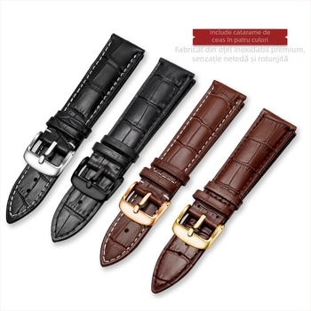 Brățară de ceas din piele de vită, prim-strat, cu cataramă cu pin, model bambus, în mai multe culori, unisex, 12–24 mm