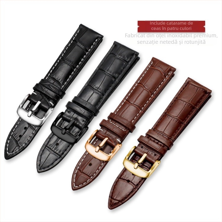 Brățară de ceas din piele de vită, prim-strat, cu cataramă cu pin, model bambus, în mai multe culori, unisex, 12–24 mm