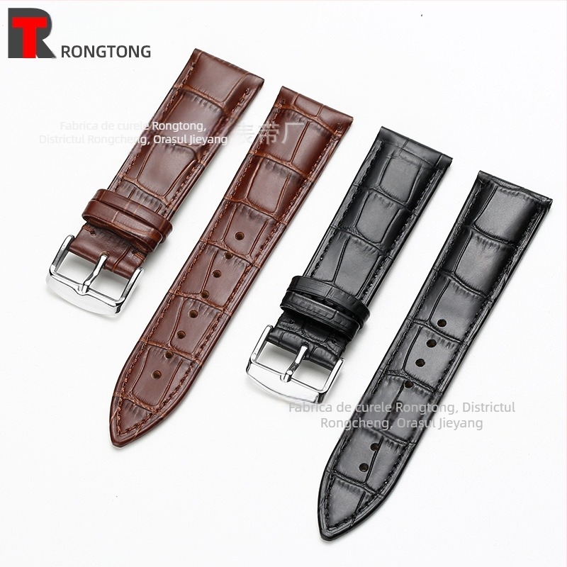 Brățară de ceas din piele de vită, prim-strat, cu cataramă cu pin, model bambus, în mai multe culori, unisex, 12–24 mm