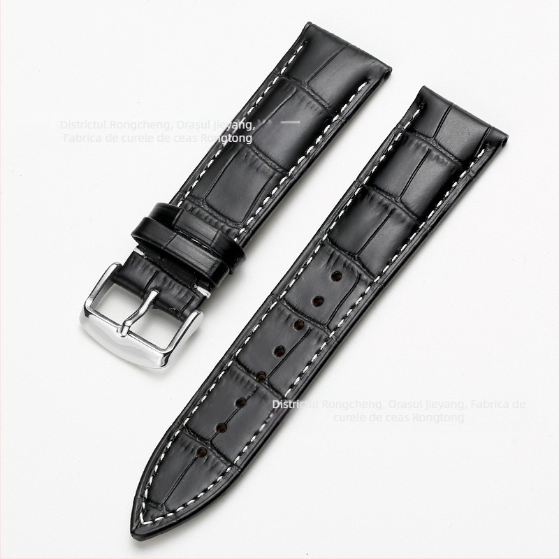 Brățară de ceas din piele de vită, prim-strat, cu cataramă cu pin, model bambus, în mai multe culori, unisex, 12–24 mm