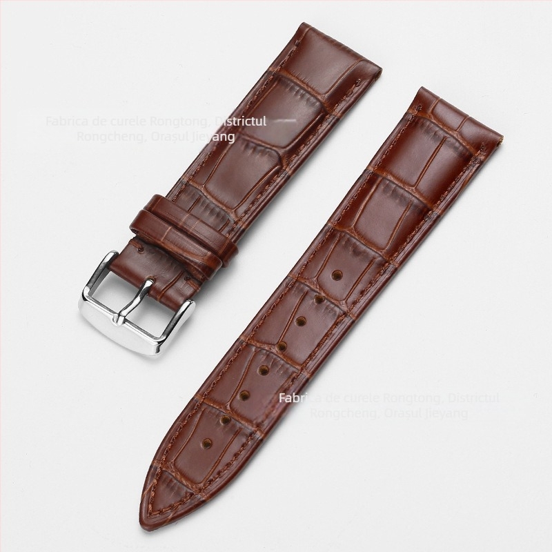 Brățară de ceas din piele de vită, prim-strat, cu cataramă cu pin, model bambus, în mai multe culori, unisex, 12–24 mm