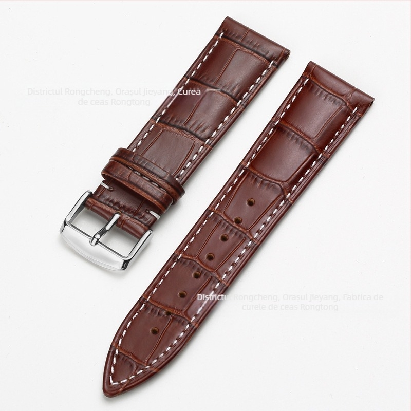 Brățară de ceas din piele de vită, prim-strat, cu cataramă cu pin, model bambus, în mai multe culori, unisex, 12–24 mm
