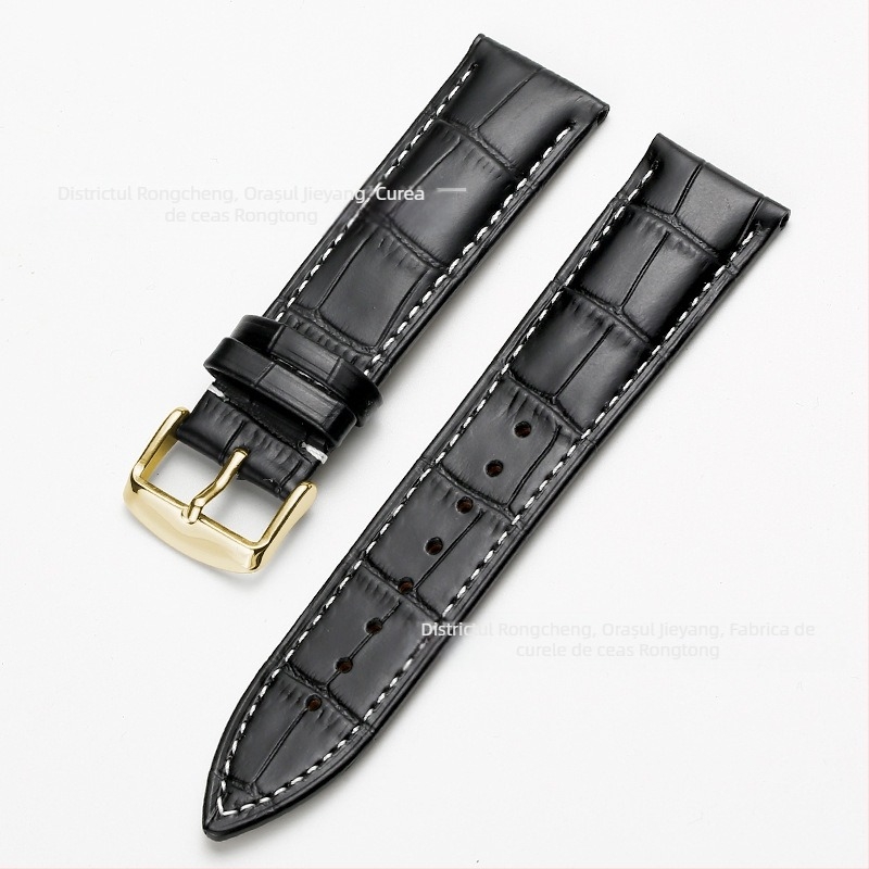 Brățară de ceas din piele de vită, prim-strat, cu cataramă cu pin, model bambus, în mai multe culori, unisex, 12–24 mm