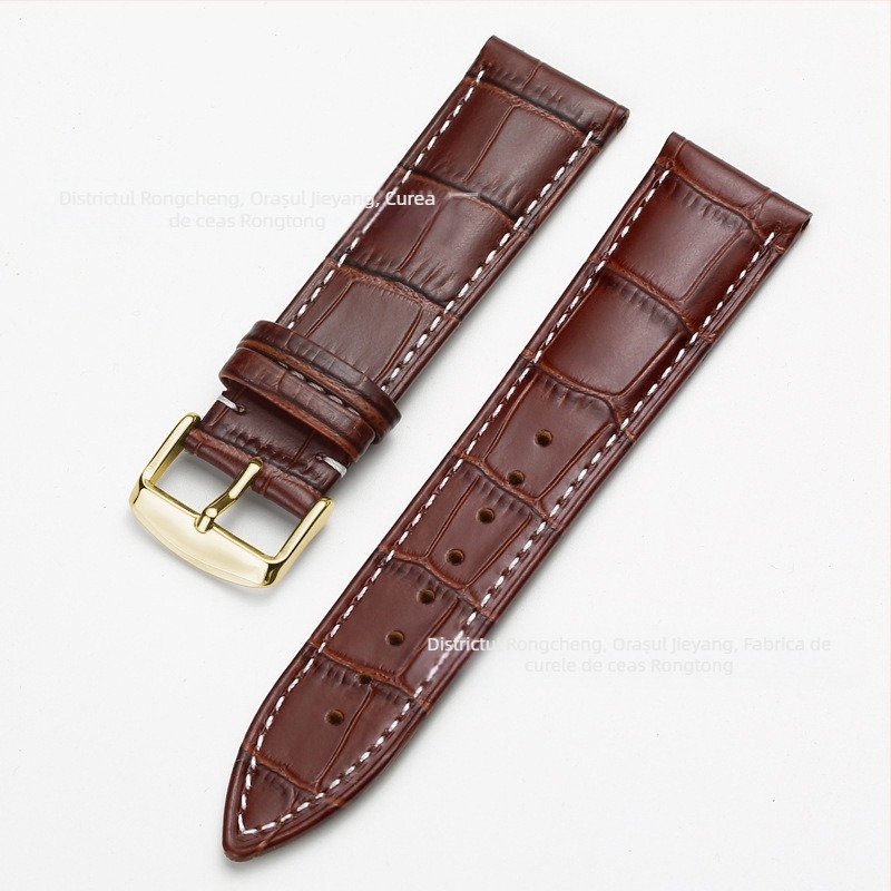 Brățară de ceas din piele de vită, prim-strat, cu cataramă cu pin, model bambus, în mai multe culori, unisex, 12–24 mm