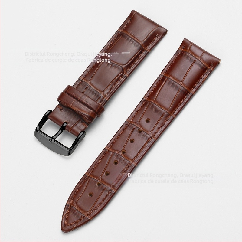 Brățară de ceas din piele de vită, prim-strat, cu cataramă cu pin, model bambus, în mai multe culori, unisex, 12–24 mm