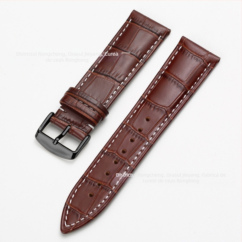Brățară de ceas din piele de vită, prim-strat, cu cataramă cu pin, model bambus, în mai multe culori, unisex, 12–24 mm