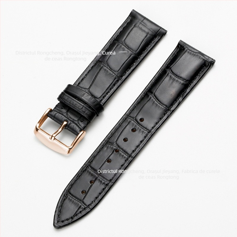 Brățară de ceas din piele de vită, prim-strat, cu cataramă cu pin, model bambus, în mai multe culori, unisex, 12–24 mm