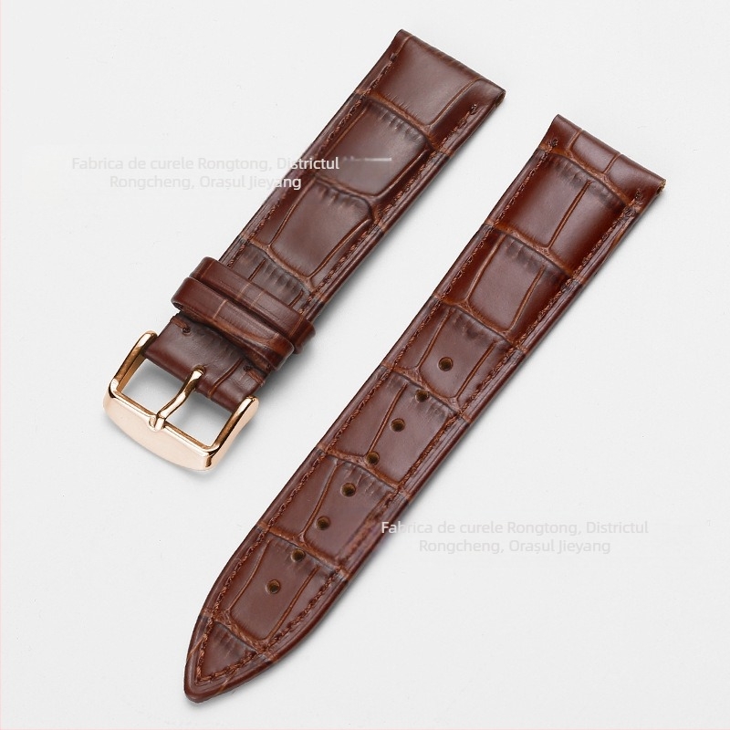 Brățară de ceas din piele de vită, prim-strat, cu cataramă cu pin, model bambus, în mai multe culori, unisex, 12–24 mm