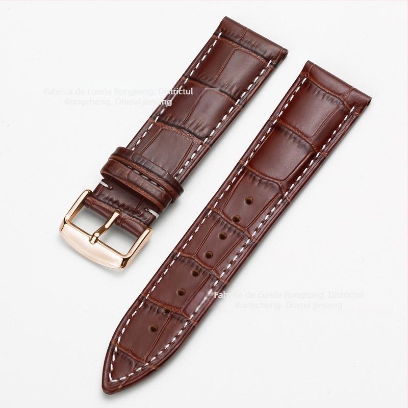 Brățară de ceas din piele de vită, prim-strat, cu cataramă cu pin, model bambus, în mai multe culori, unisex, 12–24 mm