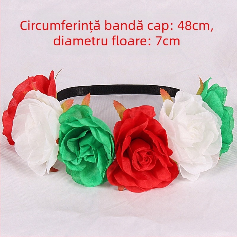 Coroană de Crăciun transfrontalieră, bandă de susținere din material floral, accesorii de păr pentru femei europene și americane, petrecere de vacanță, flori colorate, Mexic