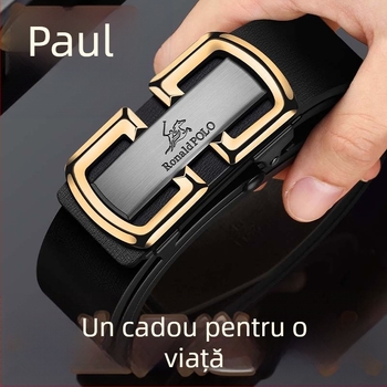 Centură de piele pentru bărbați, cu cataramă automată, Platinum Paul, curea din piele de vacă de lux, curea nouă pentru bărbați